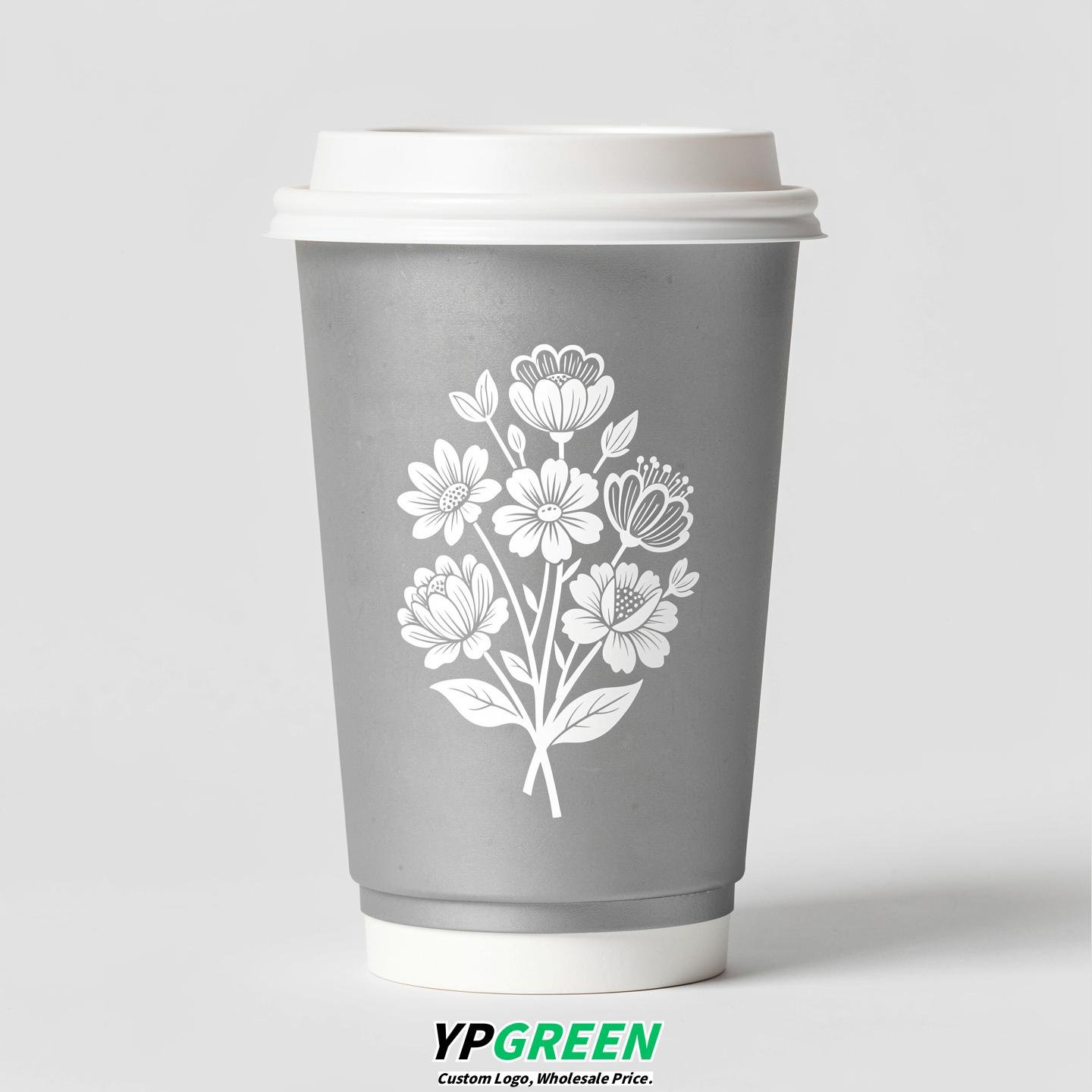 Silver Floral Paper Cups with Lids 8-24oz