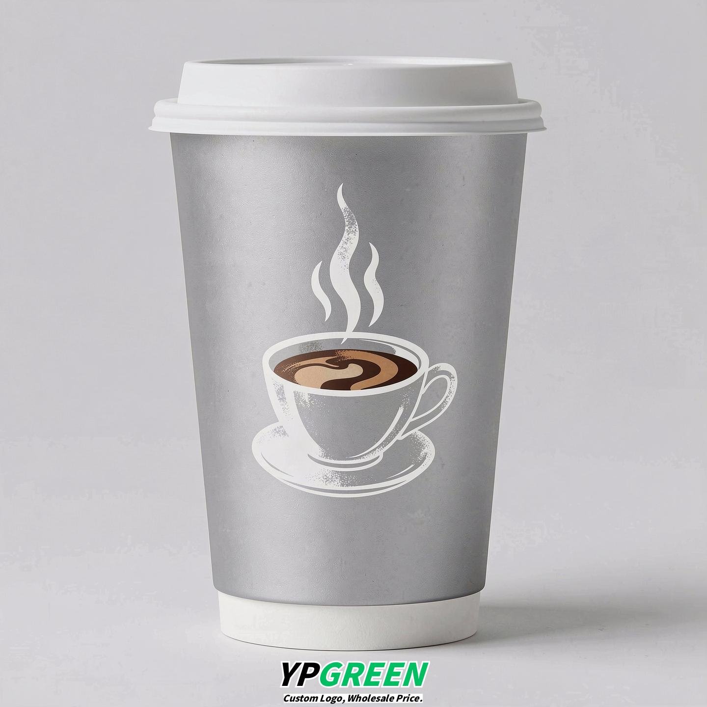 Silver Hot Coffee Icon Paper Cups - Disposable Steaming Coffee Design