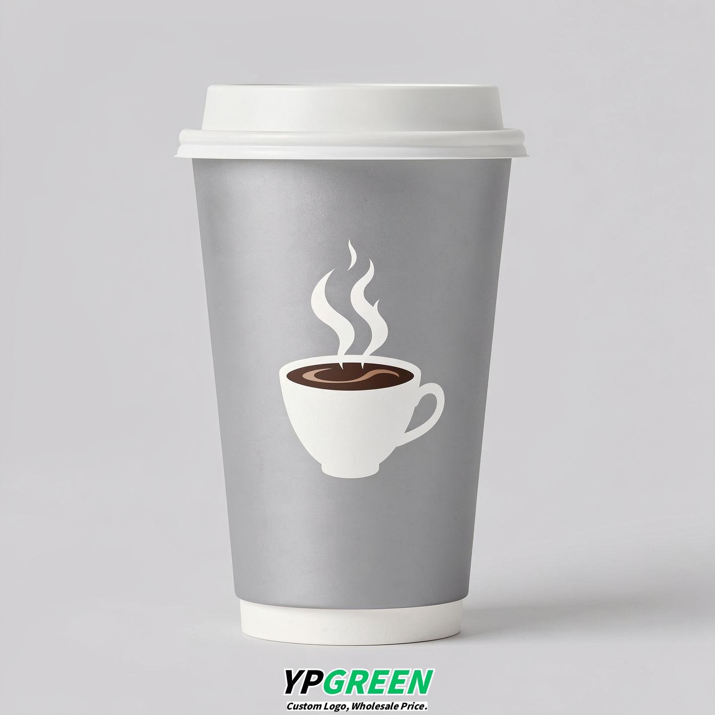 Silver Hot Coffee Icon Paper Cups - Disposable Steaming Coffee Design