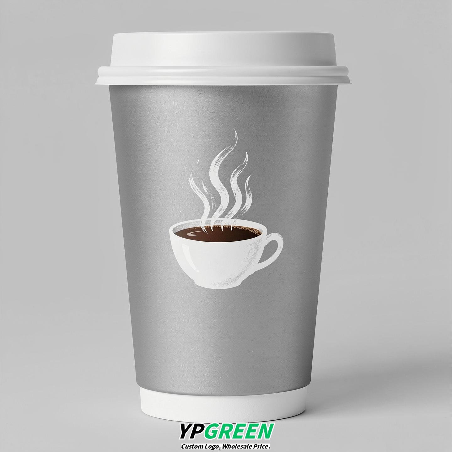 Silver Hot Coffee Icon Paper Cups - Disposable Steaming Coffee Design