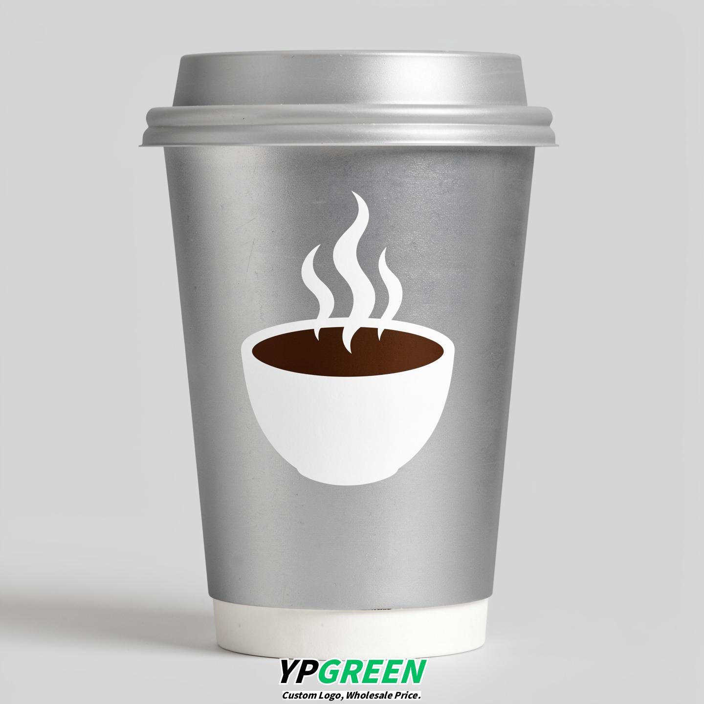 Silver Hot Coffee Icon Paper Cups - Disposable Steaming Coffee Design