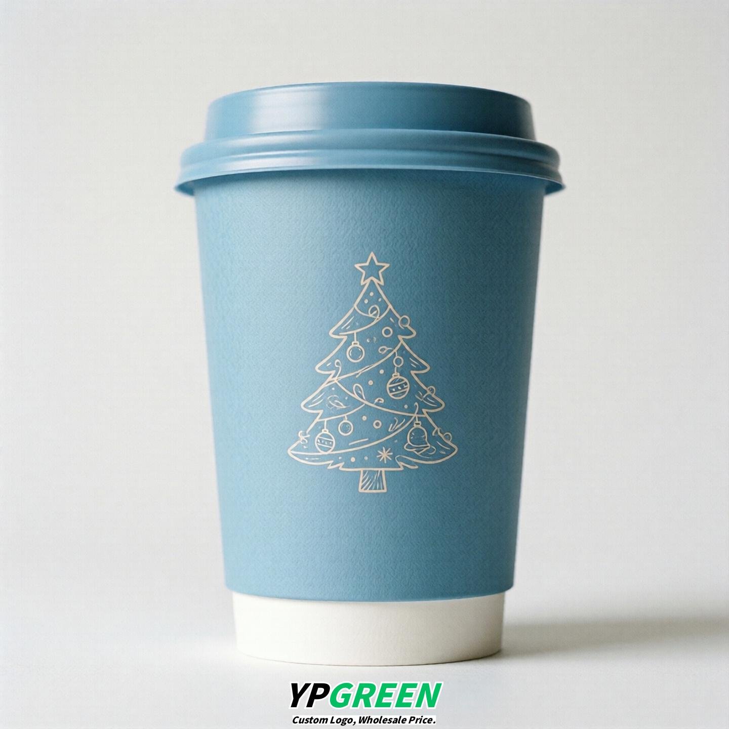 Sky Blue Paper Cups with Christmas Design 8-24oz