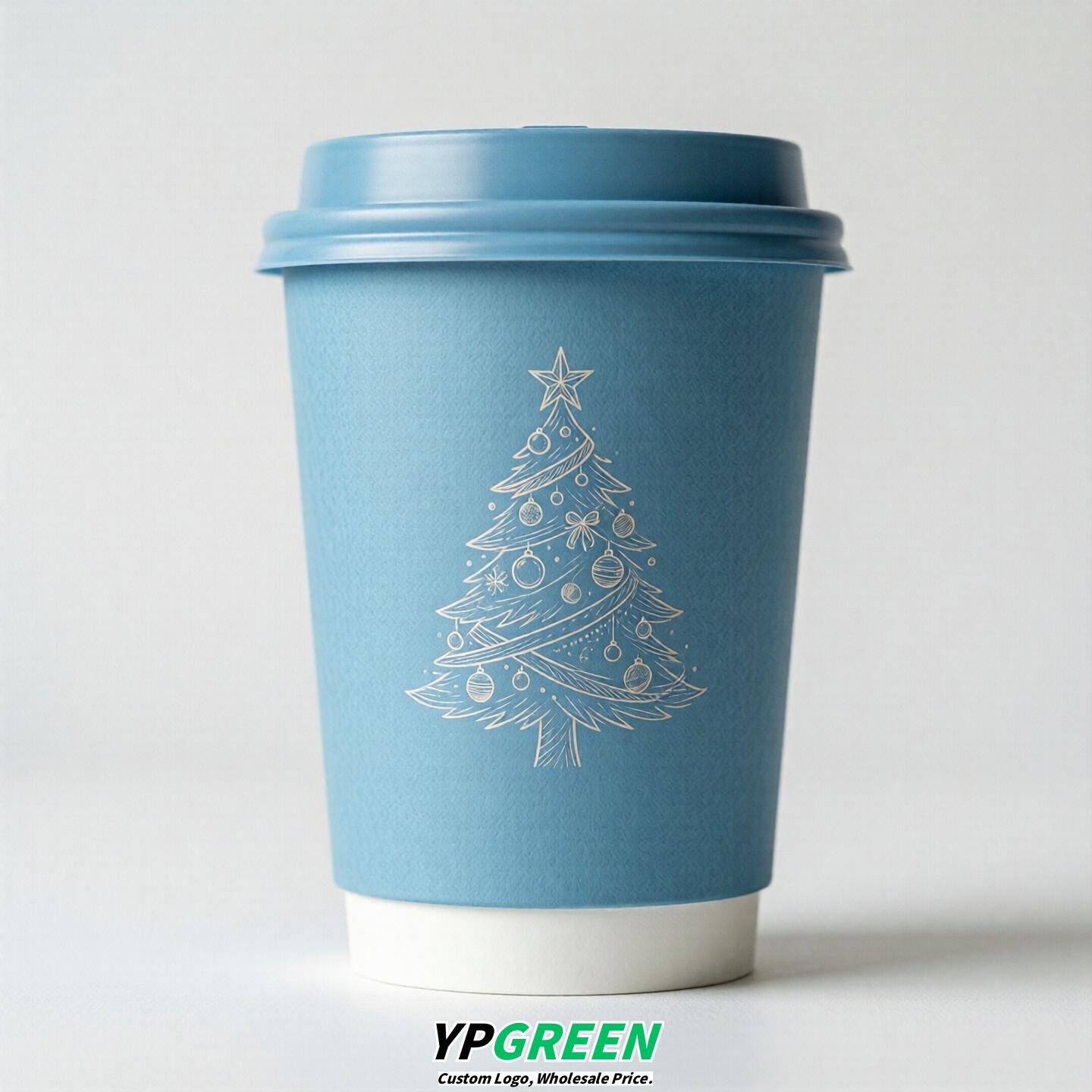 Sky Blue Paper Cups with Christmas Design 8-24oz