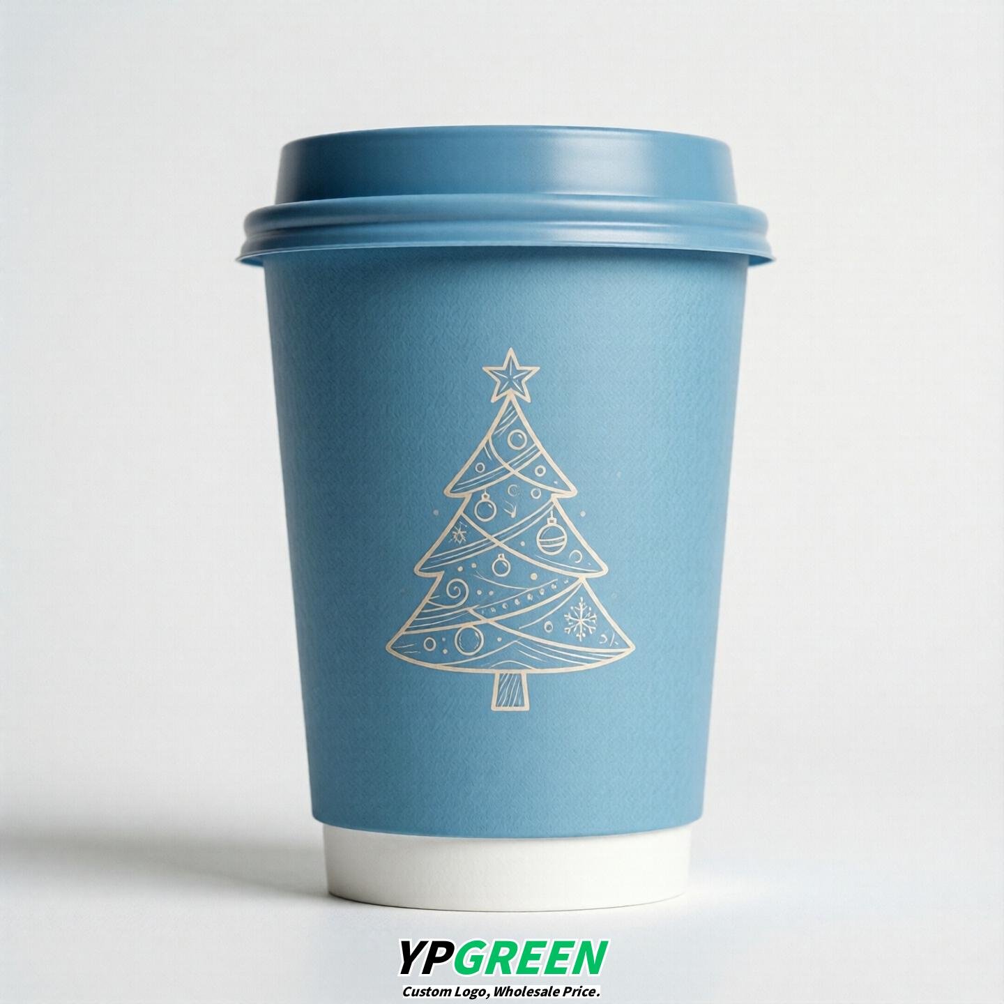 Sky Blue Paper Cups with Christmas Design 8-24oz