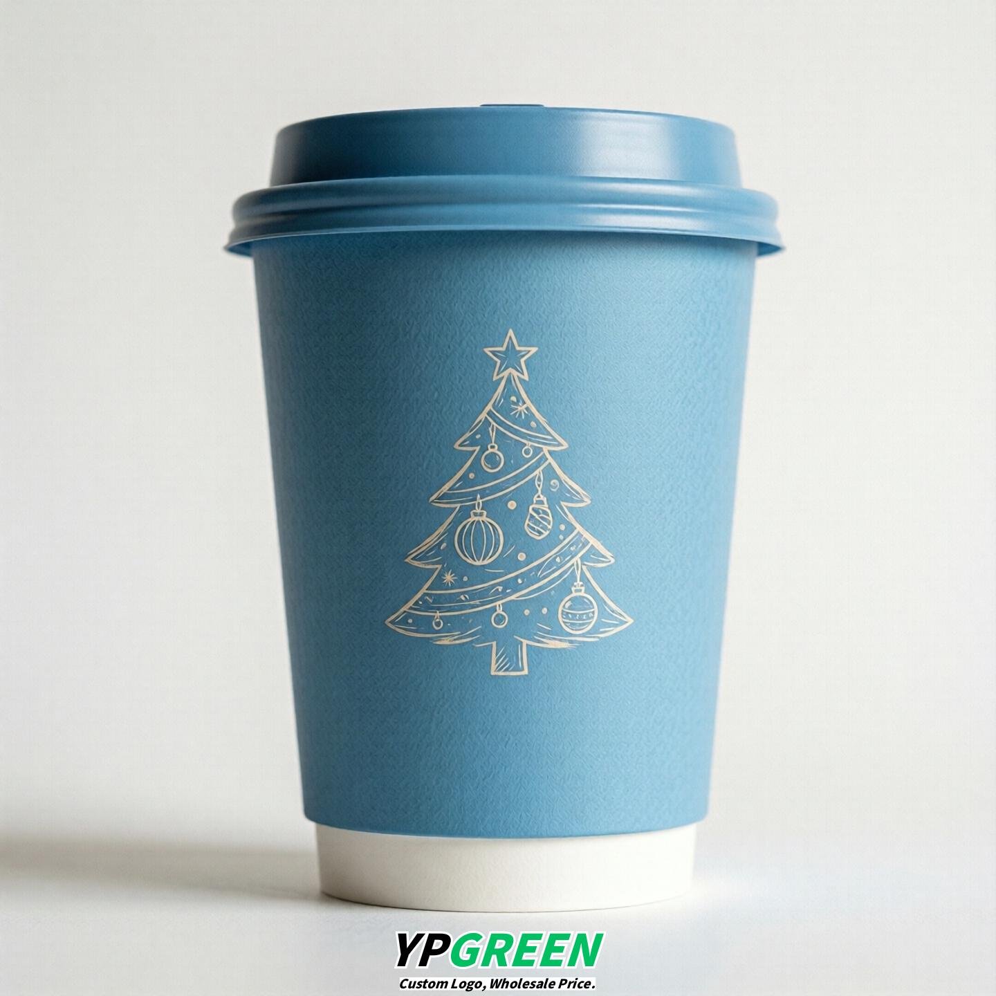 Sky Blue Paper Cups with Christmas Design 8-24oz