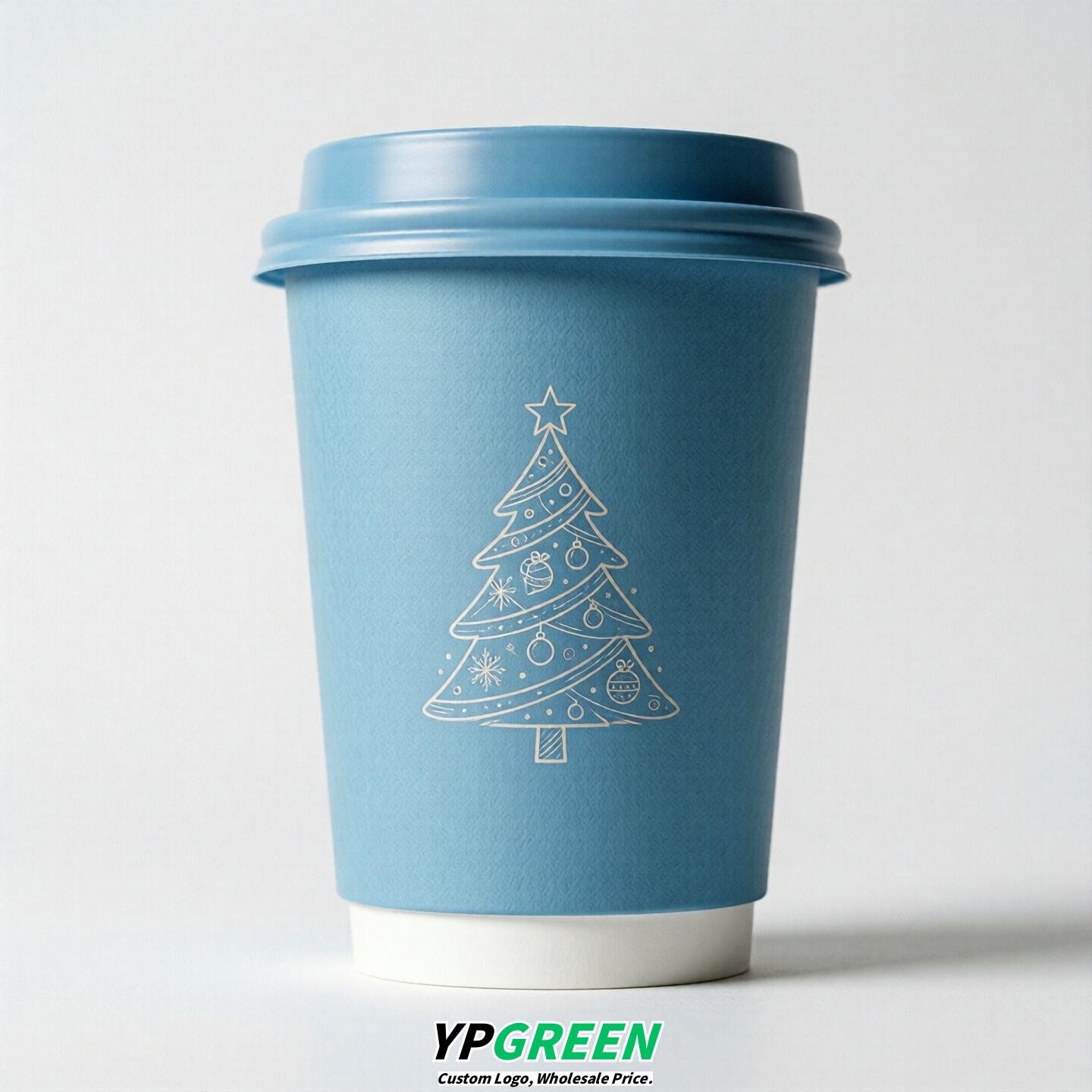 Sky Blue Paper Cups with Christmas Design 8-24oz