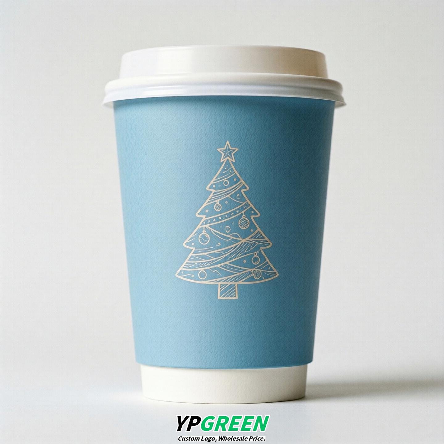 Sky Blue Paper Cups with Christmas Design 8-24oz