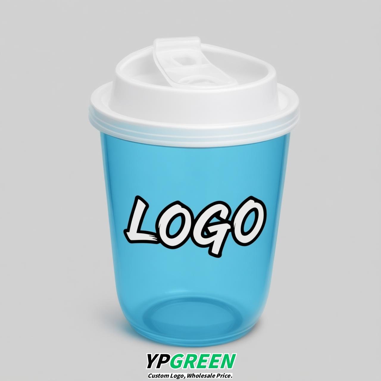 Sky Blue U Shape Cups with Lid - Custom Logo PP & PET Plastic Disposable