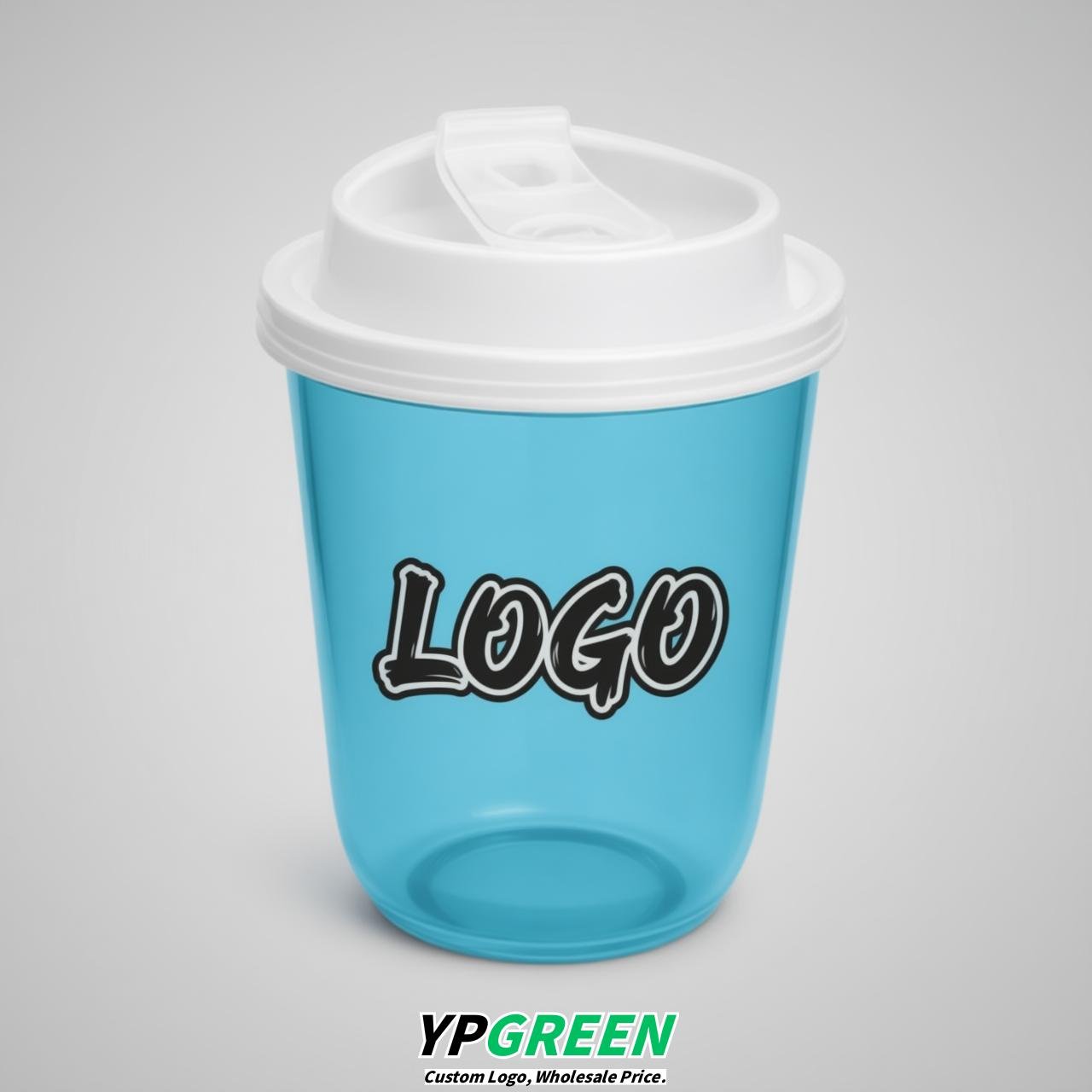 Sky Blue U Shape Cups with Lid - Custom Logo PP & PET Plastic Disposable