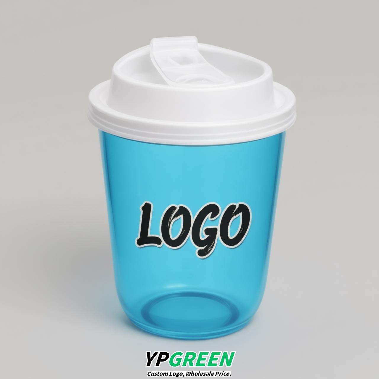 Sky Blue U Shape Cups with Lid - Custom Logo PP & PET Plastic Disposable