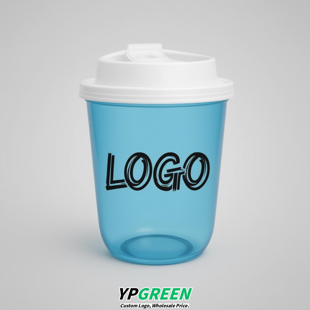 Sky Blue U Shape Cups with Lid - Custom Logo PP & PET Plastic Disposable