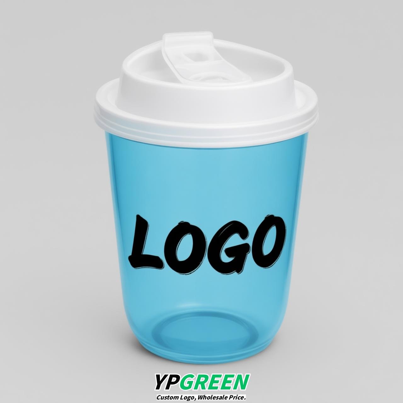 Sky Blue U Shape Cups with Lid - Custom Logo PP & PET Plastic Disposable