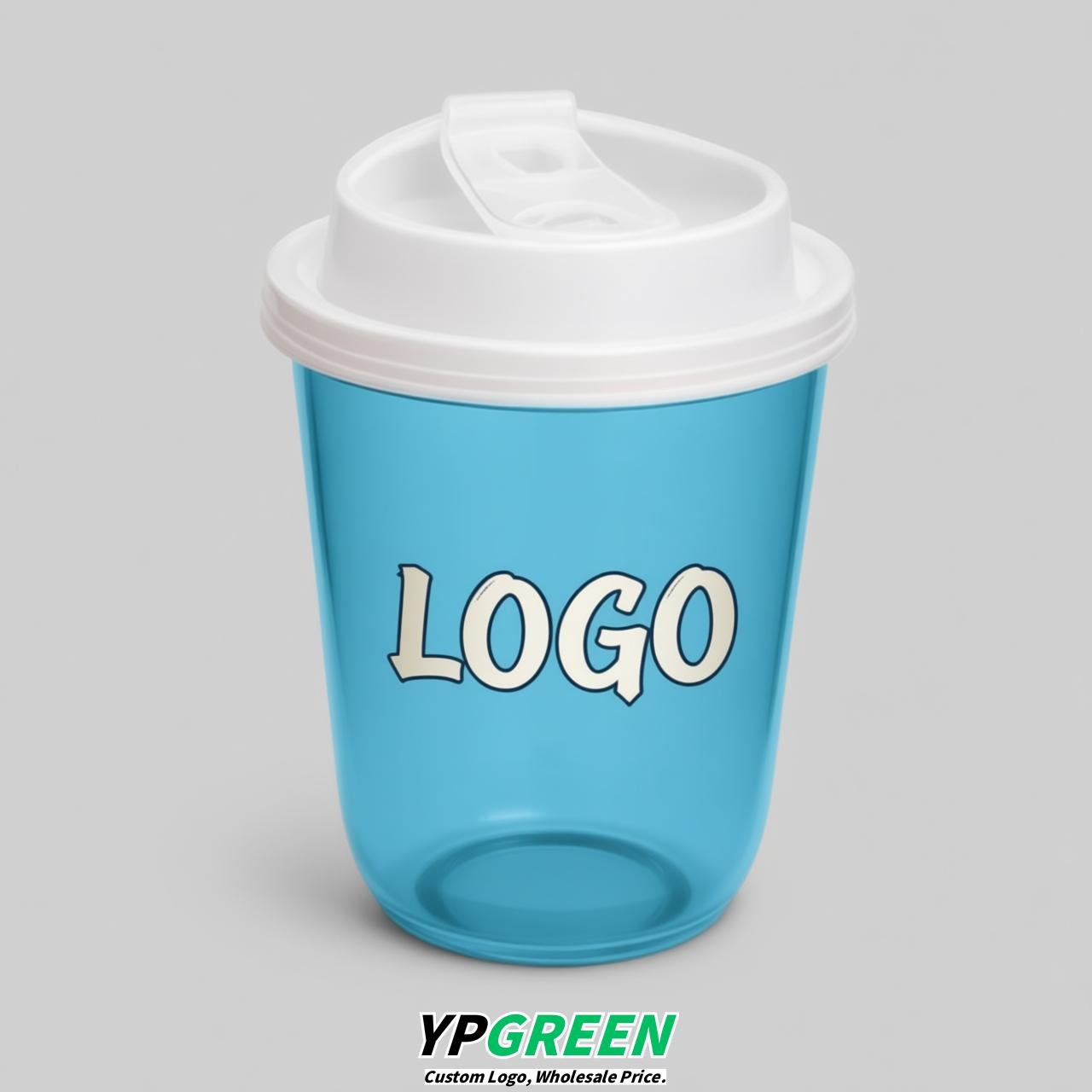 Sky Blue U Shape Cups with Lid - Custom Logo PP & PET Plastic Disposable