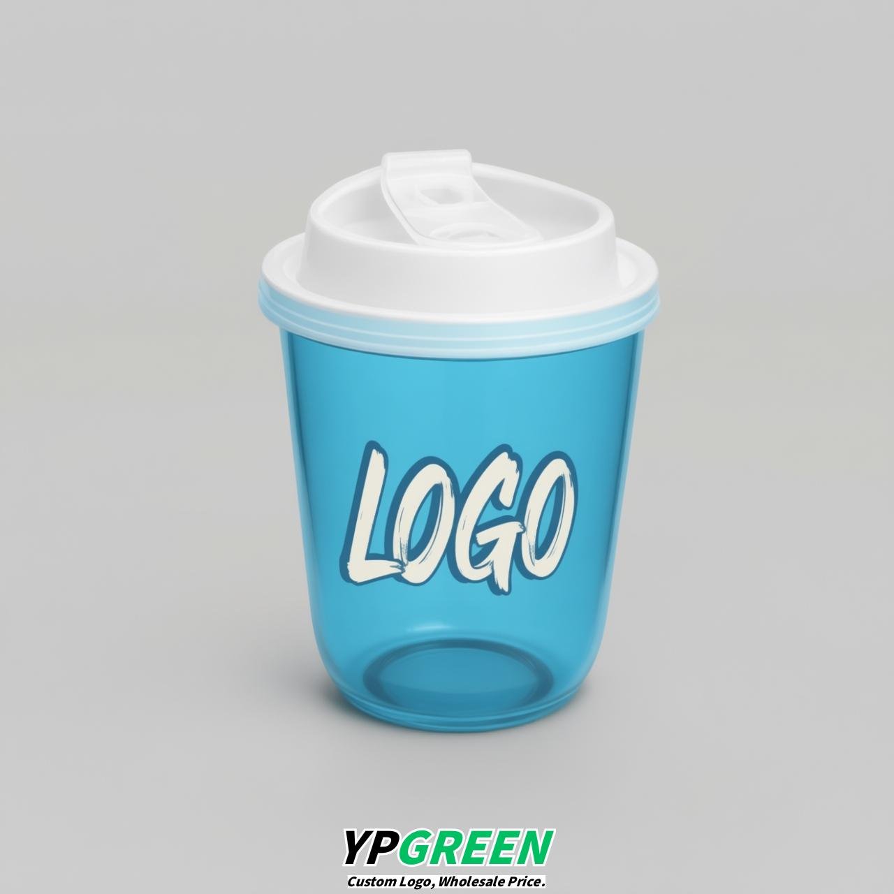 Sky Blue U Shape Cups with Lid - Custom Logo PP & PET Plastic Disposable