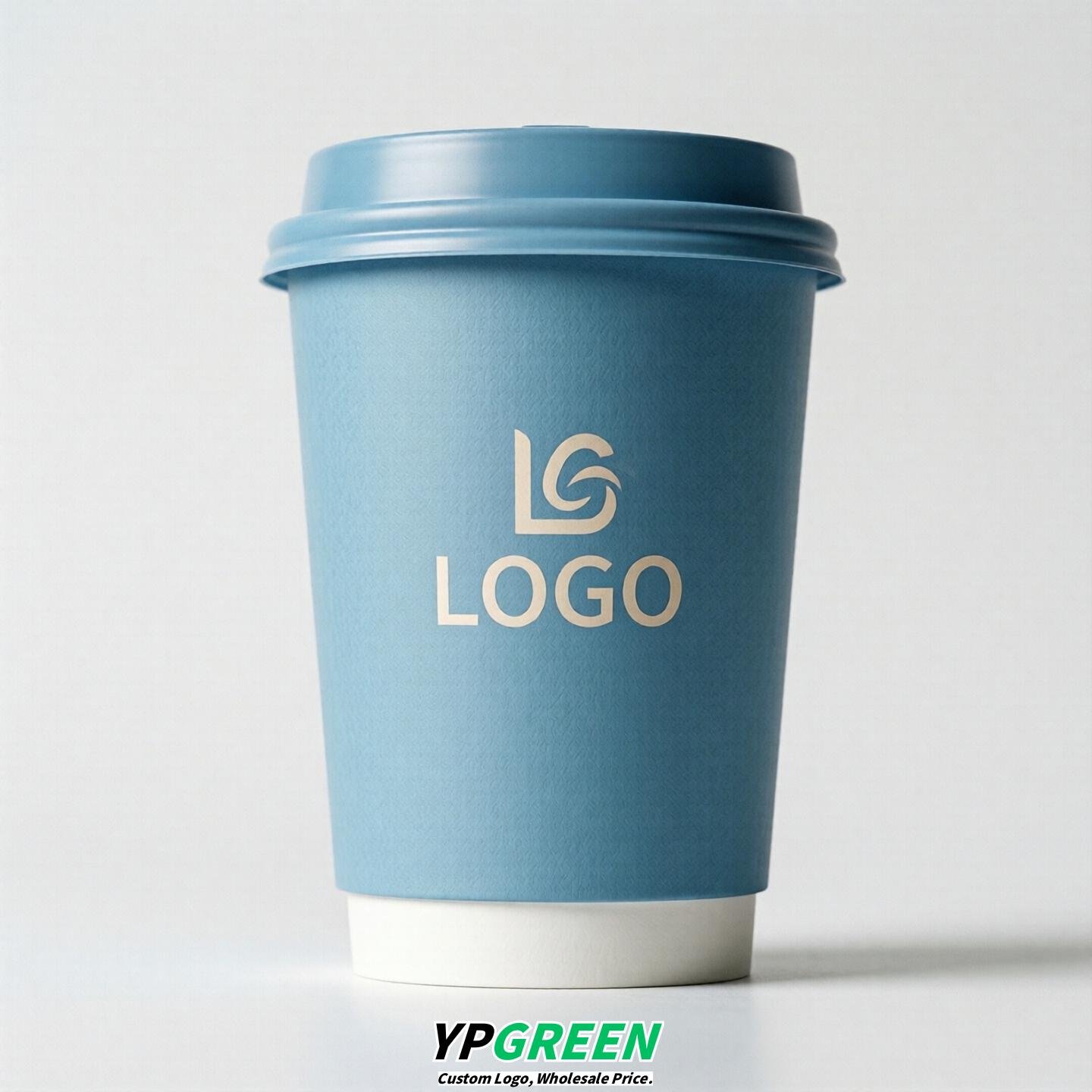 Sky Blue Custom Logo Paper Cups: 8-24oz & Double Wall