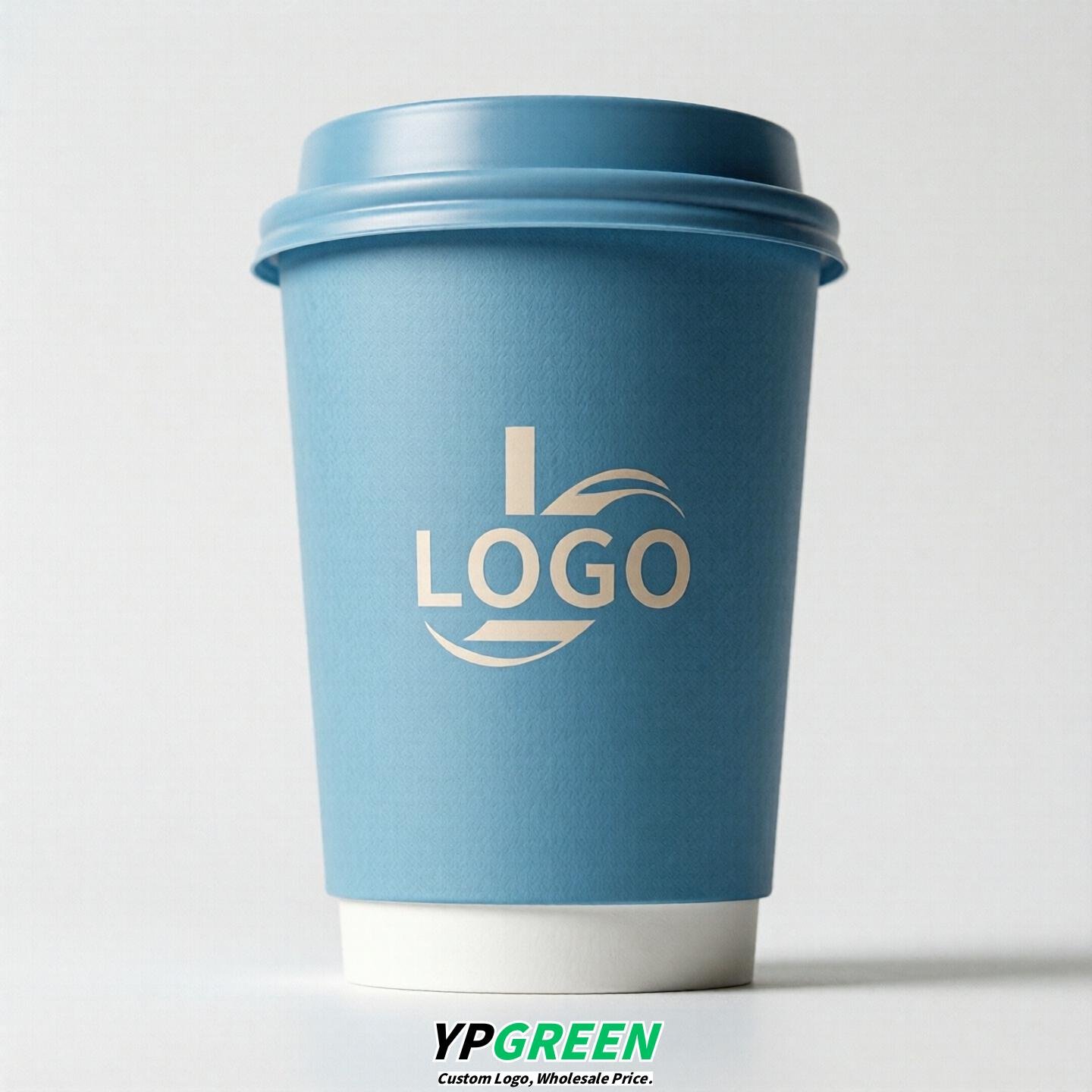 Sky Blue Custom Logo Paper Cups: 8-24oz & Double Wall