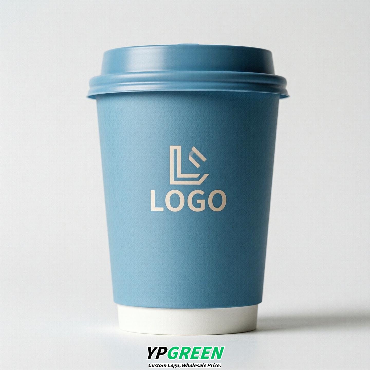 Sky Blue Custom Logo Paper Cups: 8-24oz & Double Wall