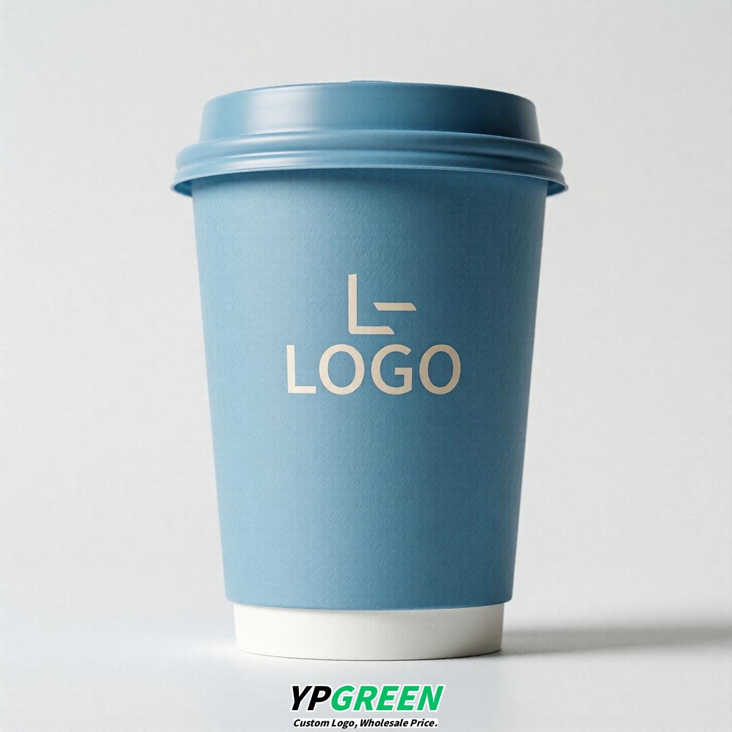 Sky Blue Custom Logo Paper Cups: 8-24oz & Double Wall