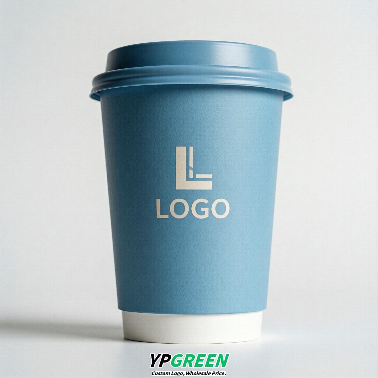 Sky Blue Custom Logo Paper Cups: 8-24oz & Double Wall