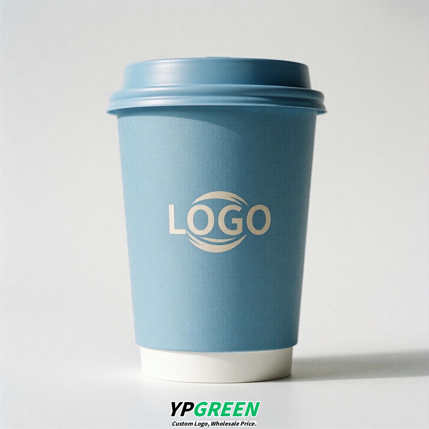 Sky Blue Custom Logo Paper Cups: 8-24oz & Double Wall