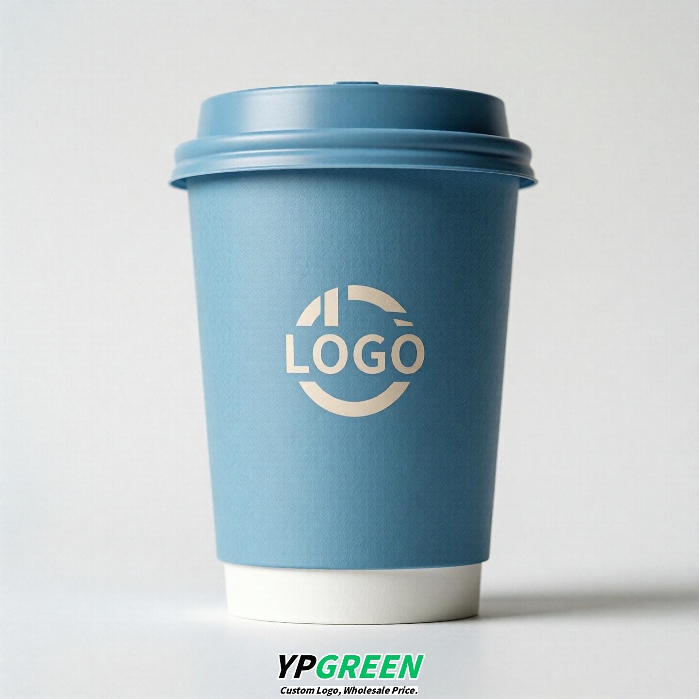 Sky Blue Custom Logo Paper Cups: 8-24oz & Double Wall