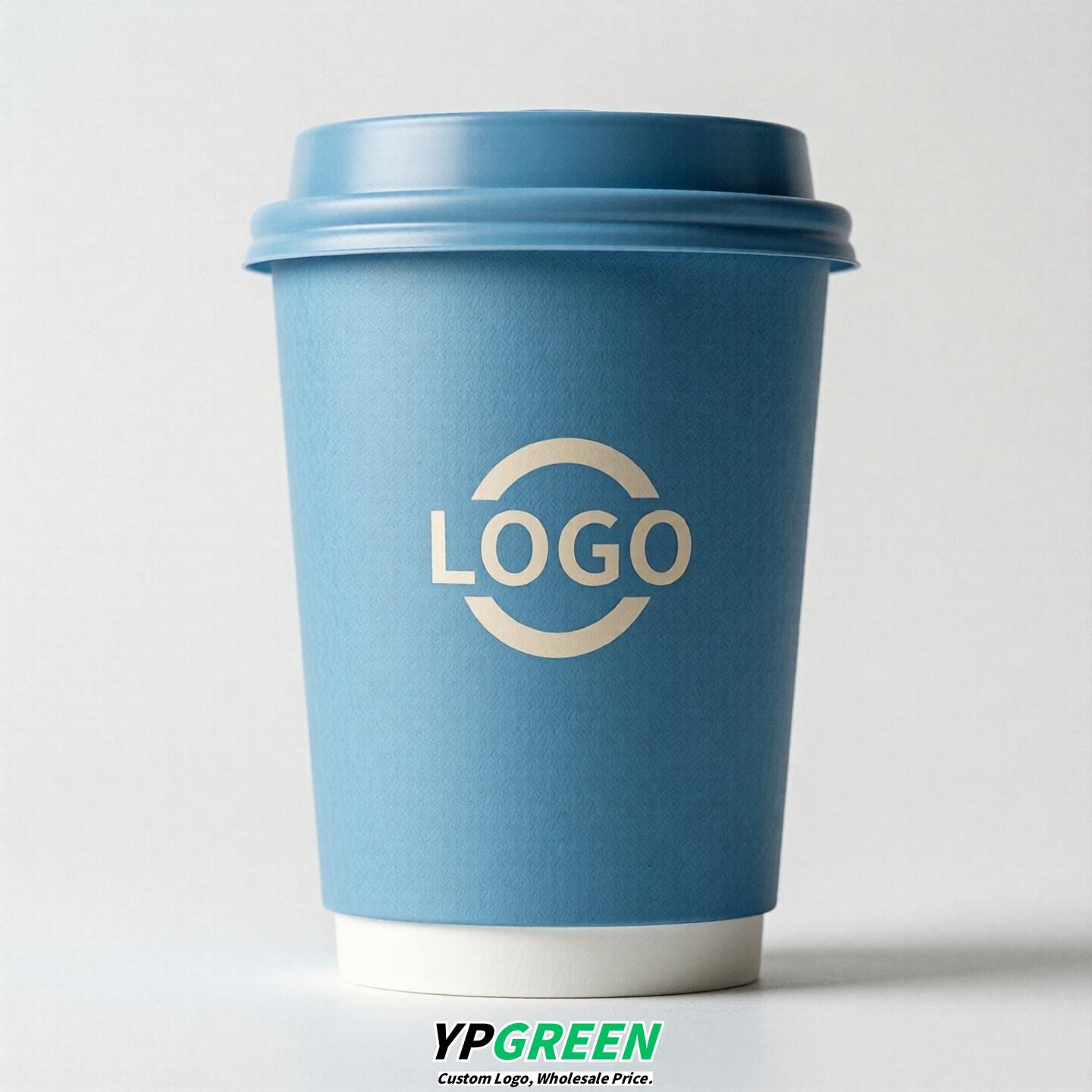 Sky Blue Custom Logo Paper Cups: 8-24oz & Double Wall