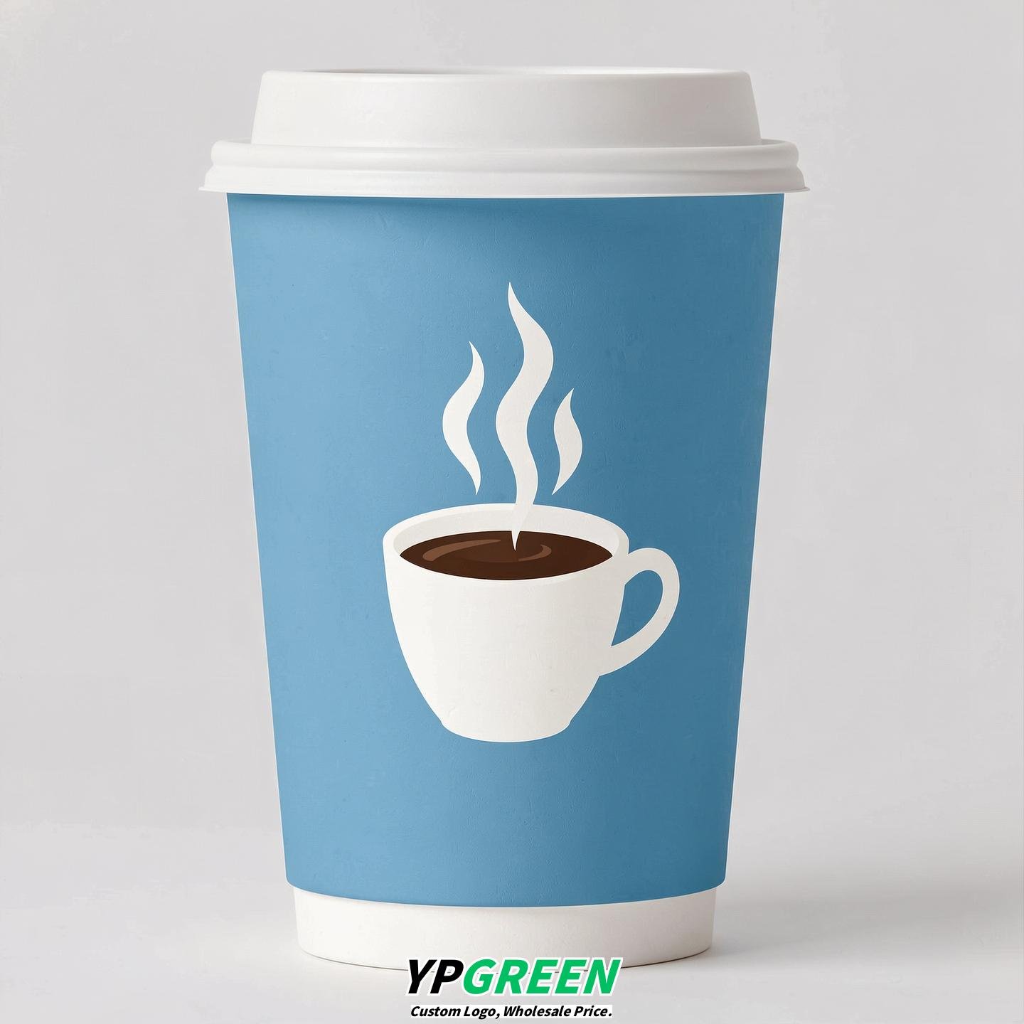Sky Blue Hot Coffee Icon Paper Cups - Disposable Steaming Coffee Design