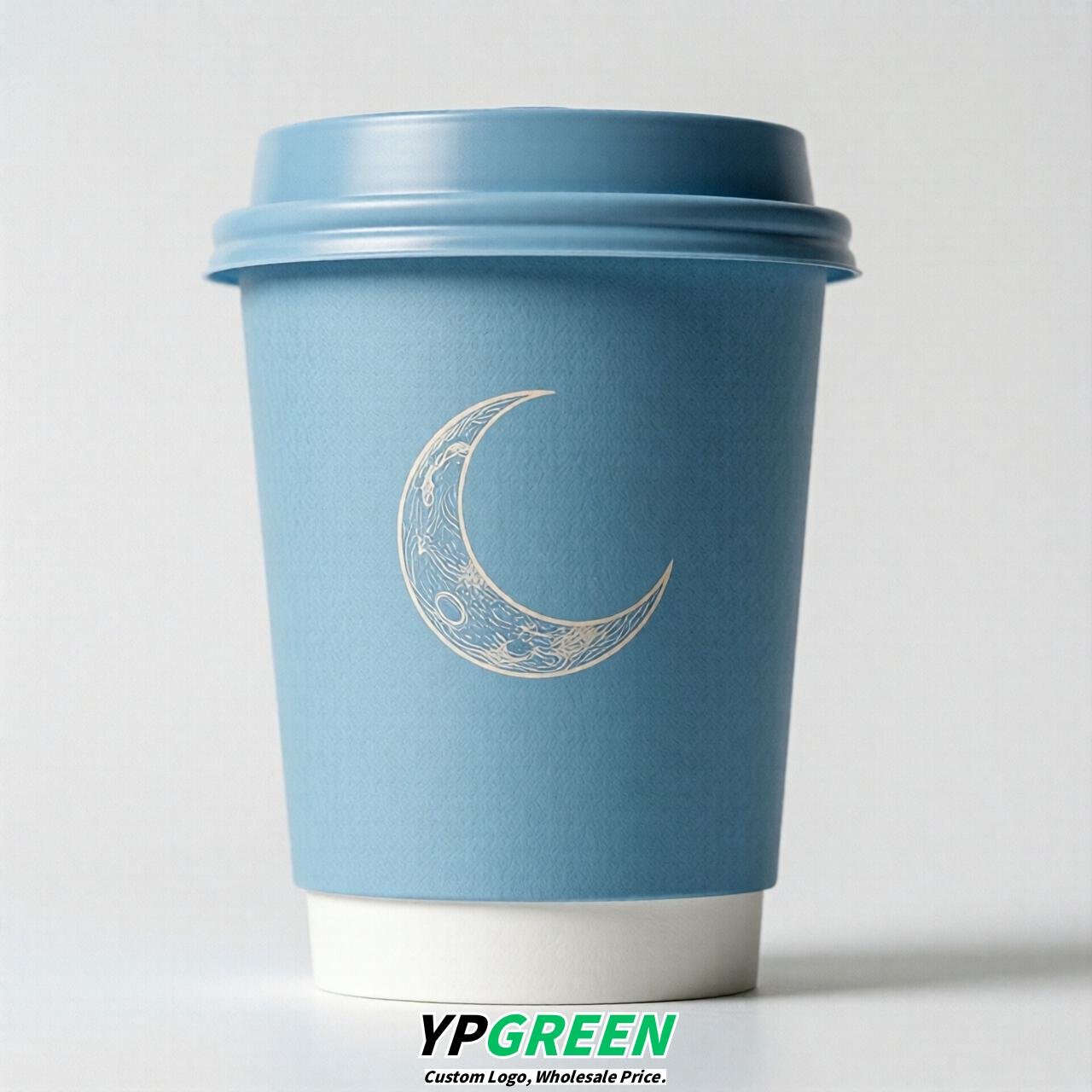 Sky Blue Moon Paper Cups with Lids 8-24oz