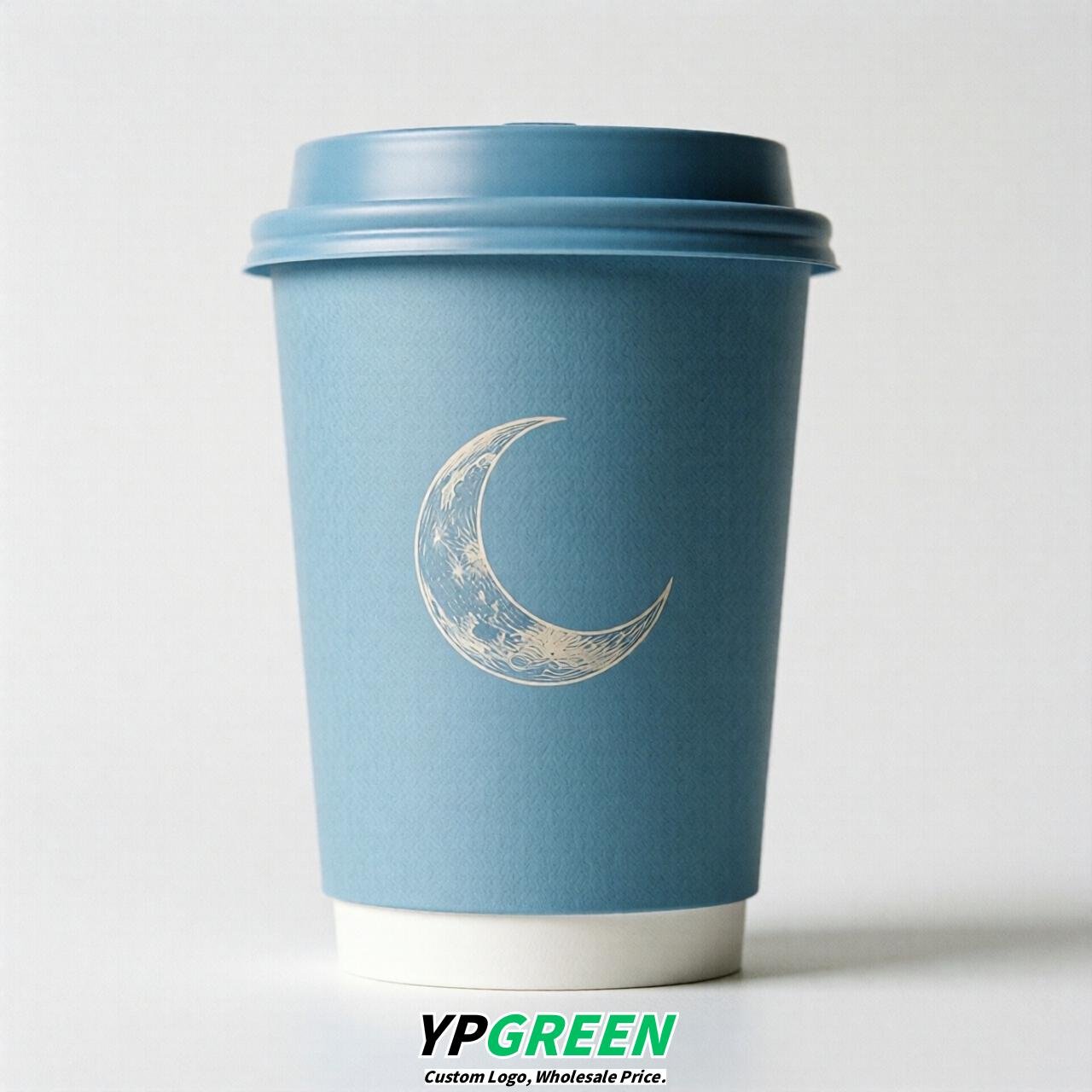 Sky Blue Moon Paper Cups with Lids 8-24oz