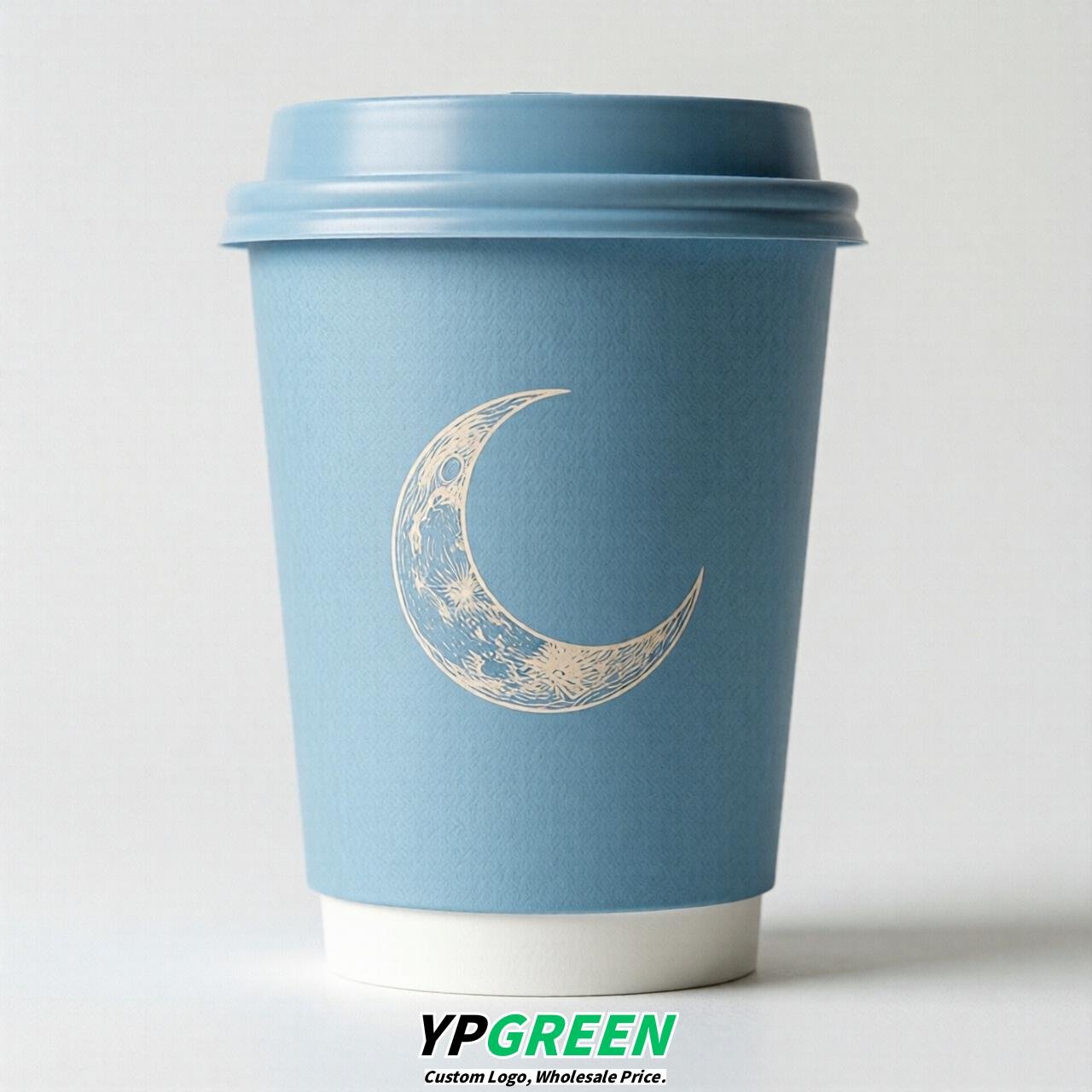 Sky Blue Moon Paper Cups with Lids 8-24oz