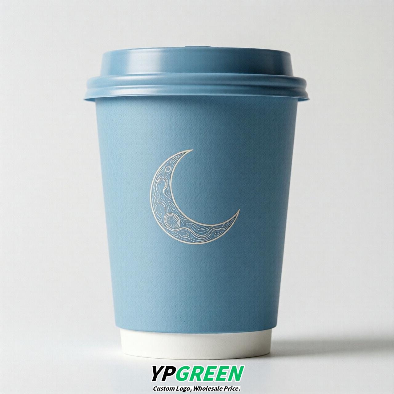 Sky Blue Moon Paper Cups with Lids 8-24oz