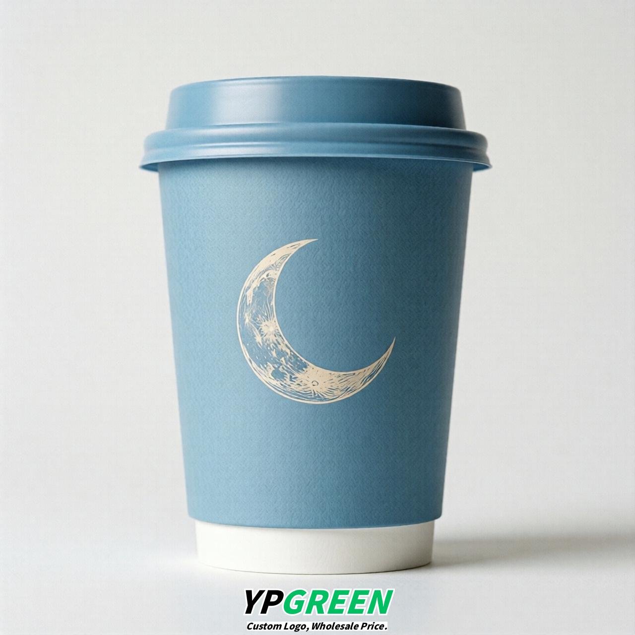 Sky Blue Moon Paper Cups with Lids 8-24oz