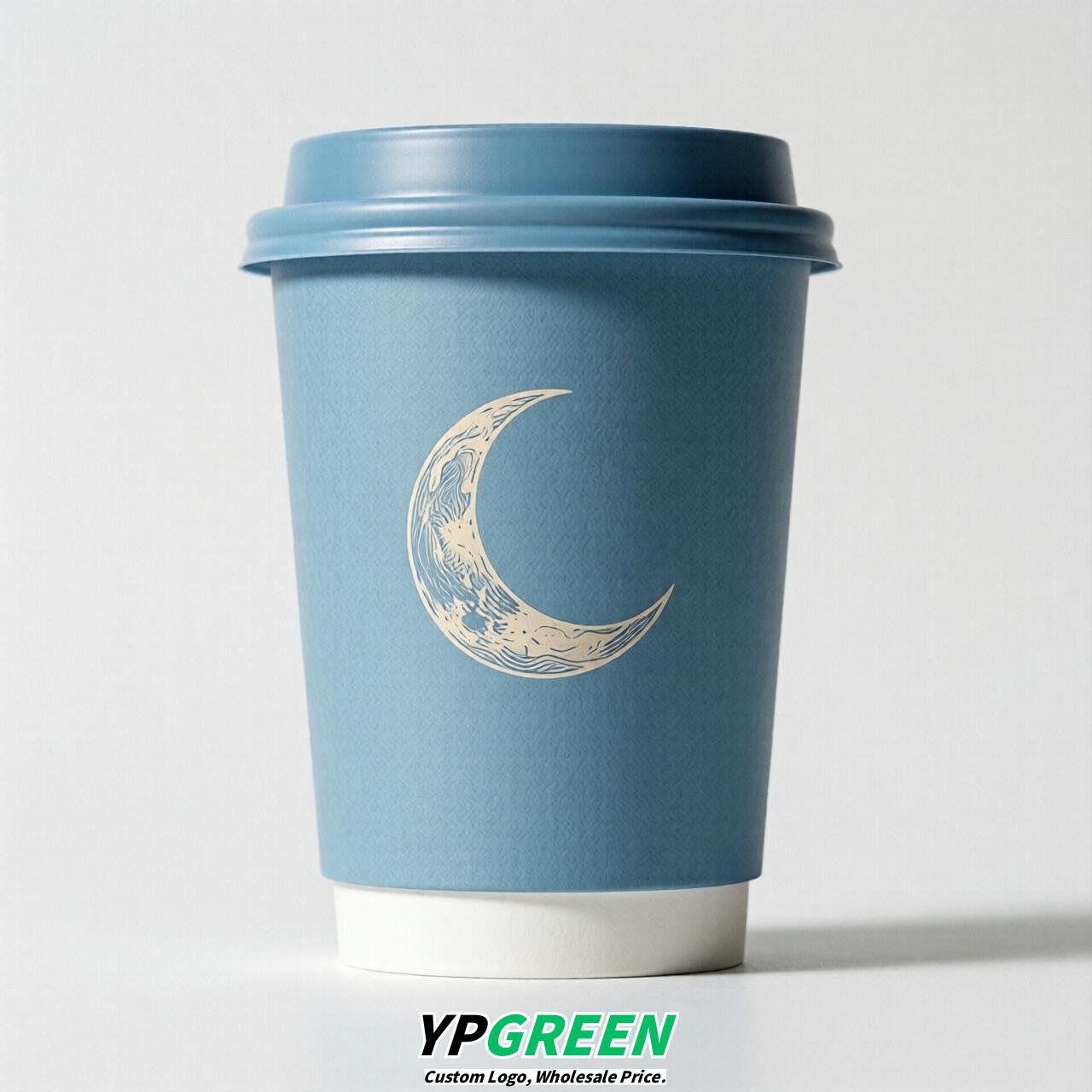 Sky Blue Moon Paper Cups with Lids 8-24oz
