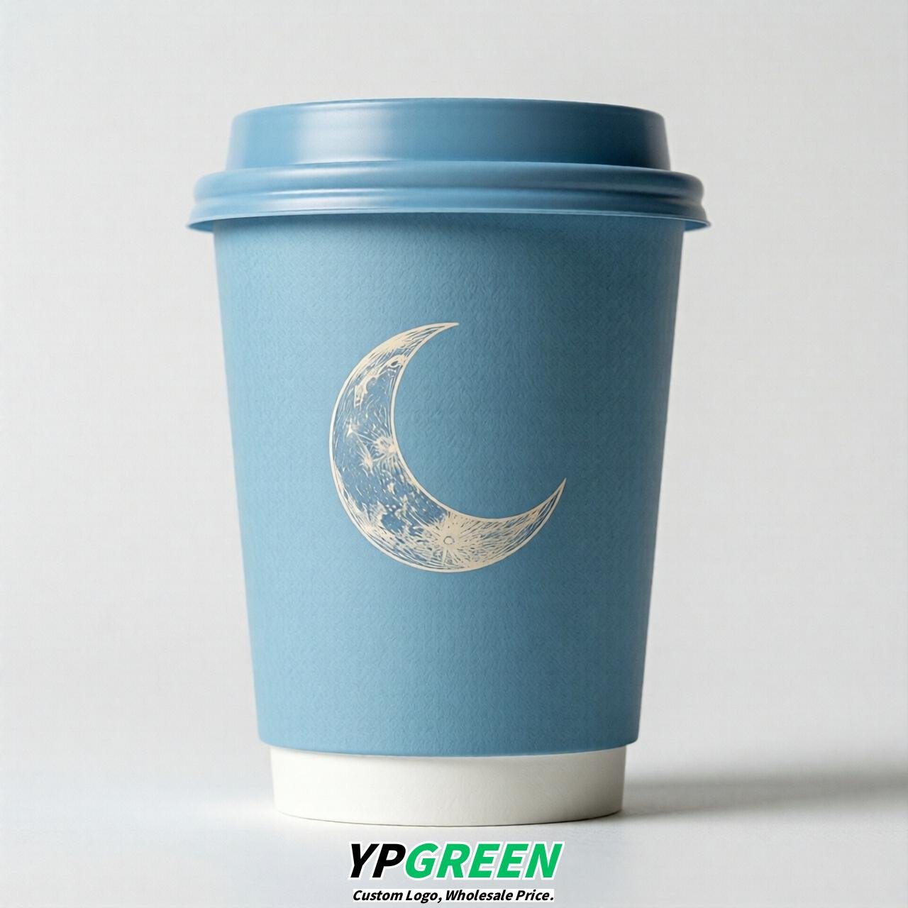 Sky Blue Moon Paper Cups with Lids 8-24oz
