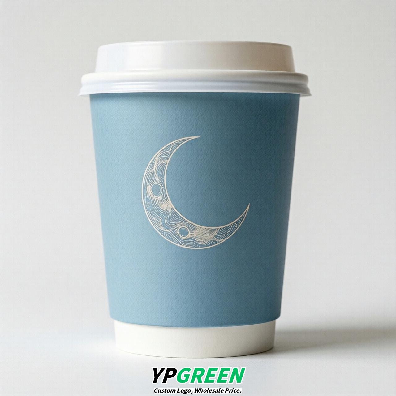 Sky Blue Moon Paper Cups with Lids 8-24oz