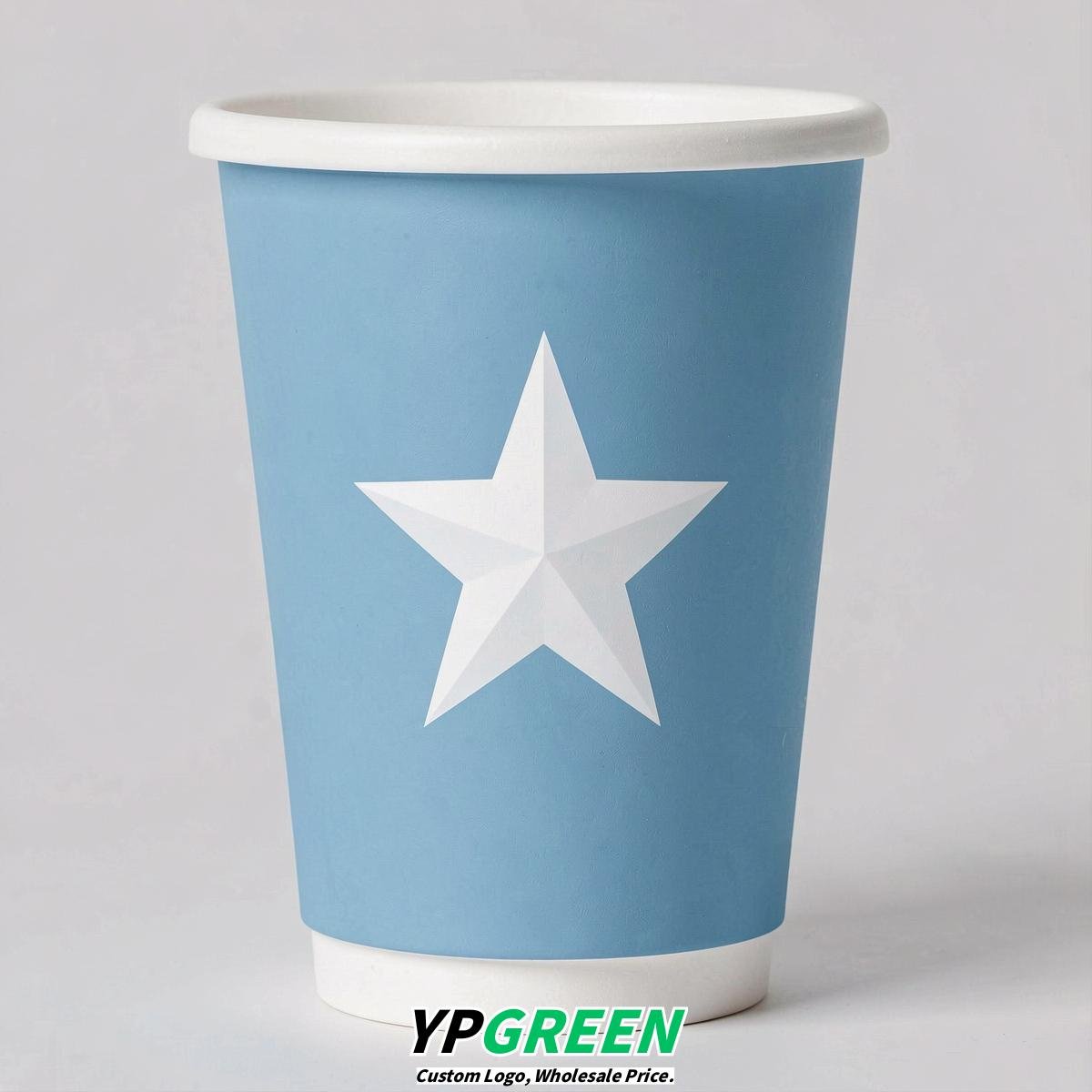 Sky Blue Stars Paper Cups with Lids 8-24oz