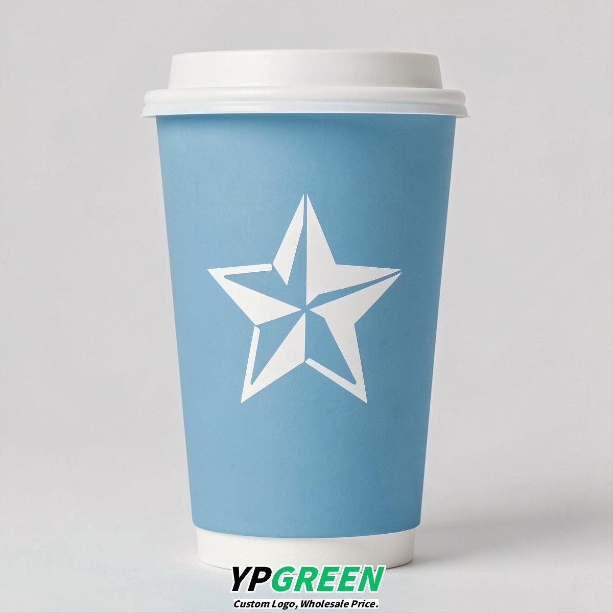 Sky Blue Stars Paper Cups with Lids 8-24oz