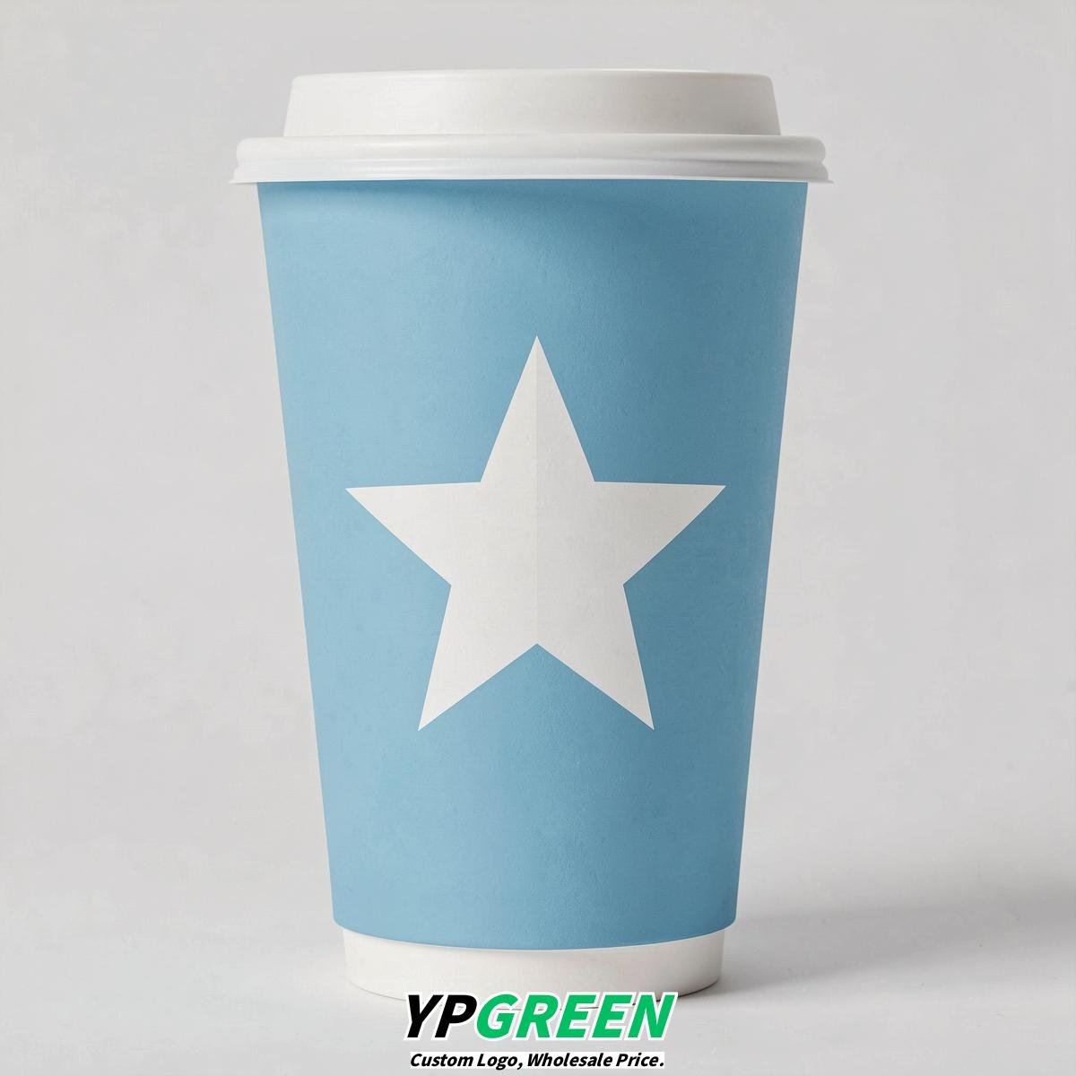 Sky Blue Stars Paper Cups with Lids 8-24oz
