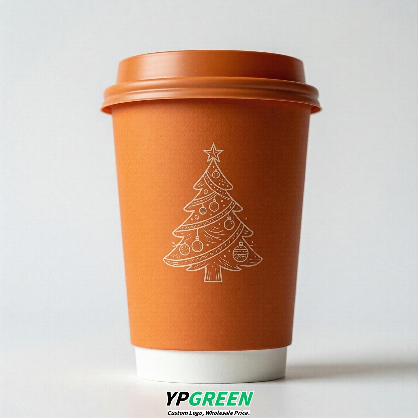 Tangerine Paper Cups with Christmas Design 8-24oz
