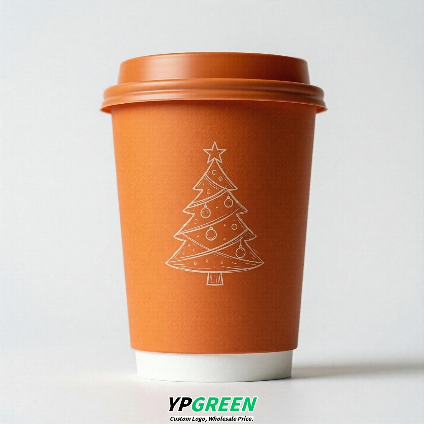 Tangerine Paper Cups with Christmas Design 8-24oz