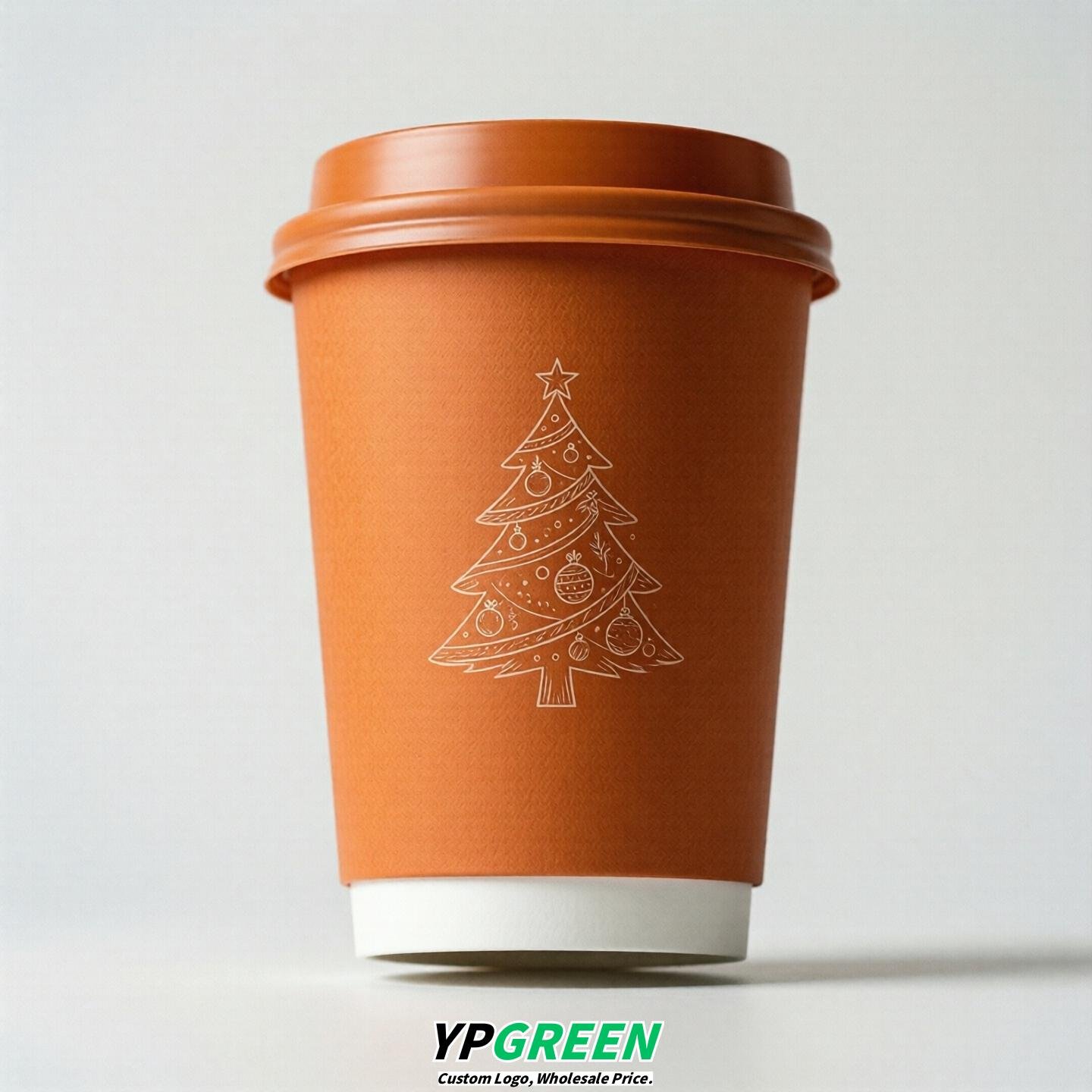 Tangerine Paper Cups with Christmas Design 8-24oz