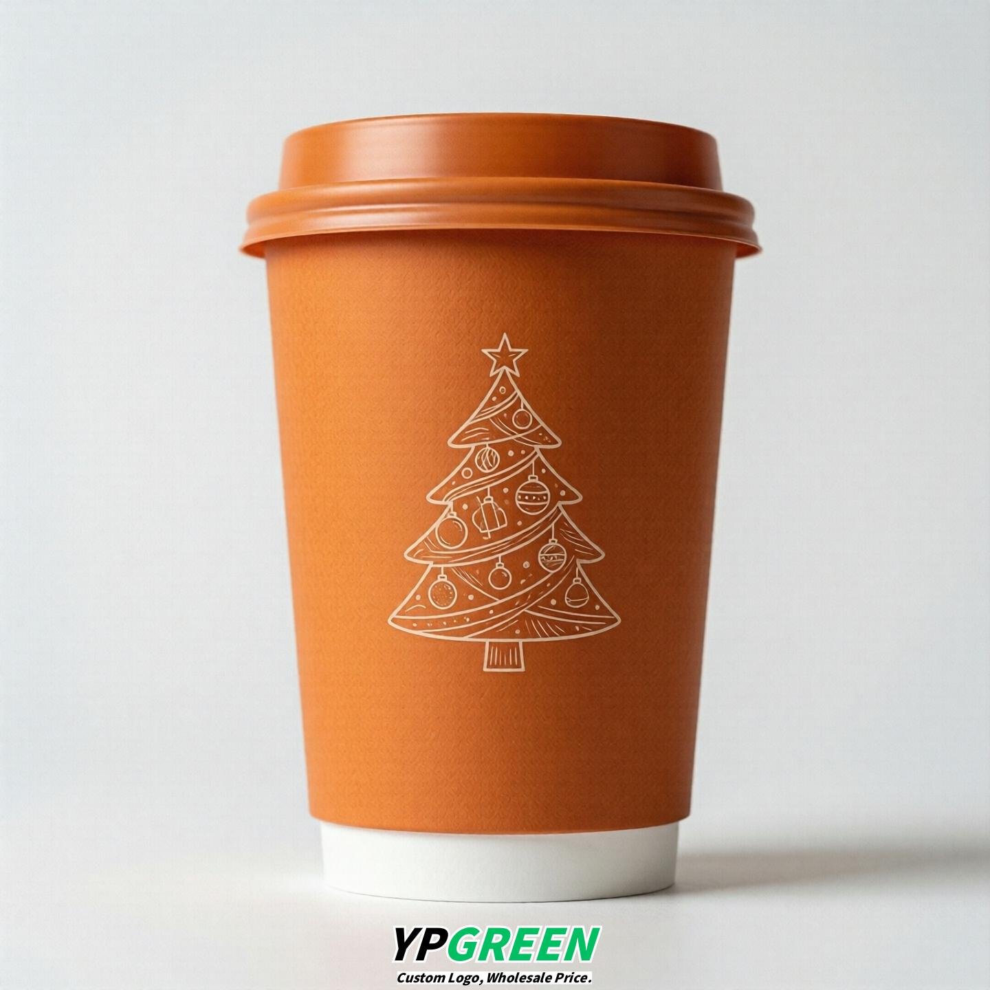 Tangerine Paper Cups with Christmas Design 8-24oz
