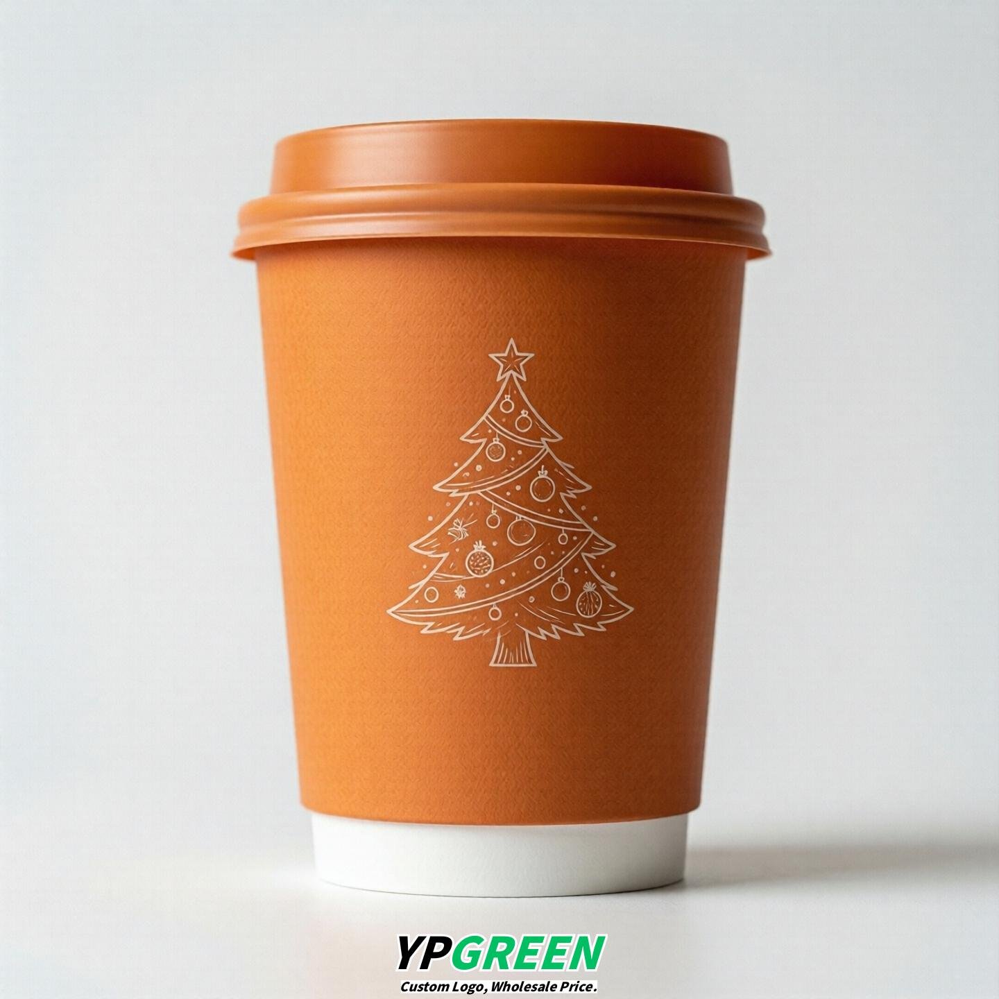Tangerine Paper Cups with Christmas Design 8-24oz