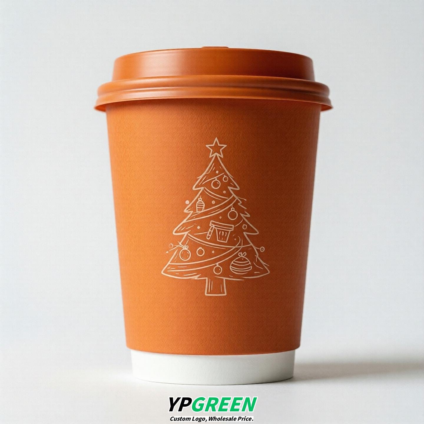 Tangerine Paper Cups with Christmas Design 8-24oz