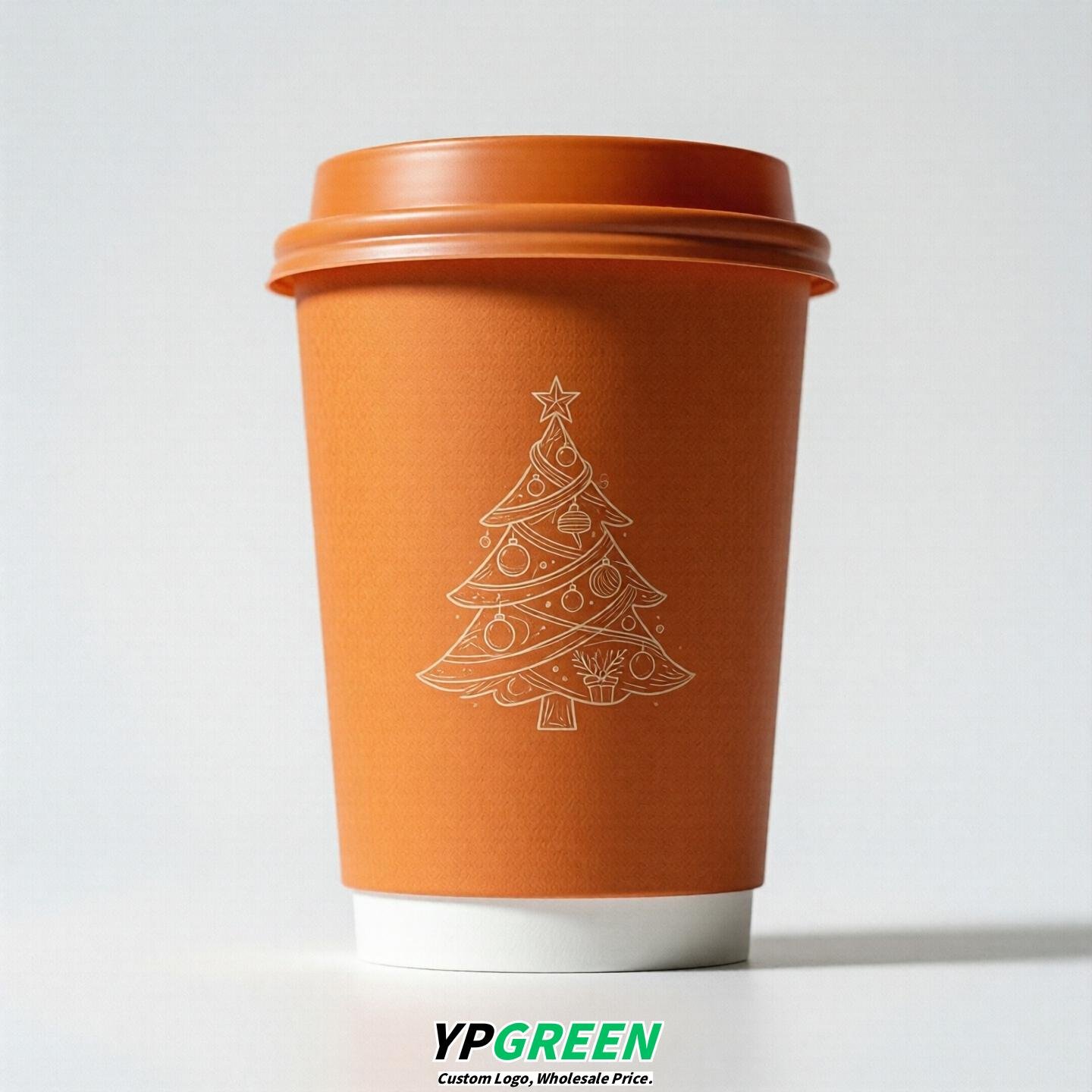 Tangerine Paper Cups with Christmas Design 8-24oz