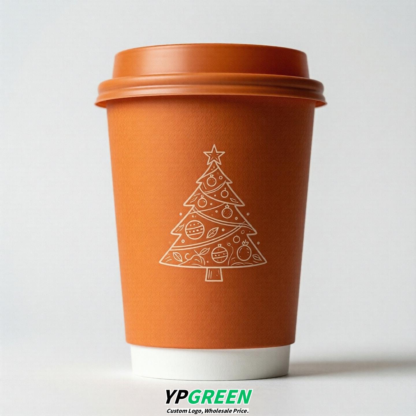 Tangerine Paper Cups with Christmas Design 8-24oz