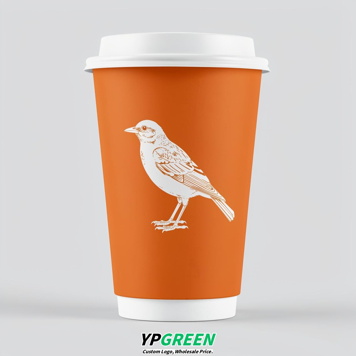 Tangerine Paper Cups with Bird Logo & Lids 8-24oz