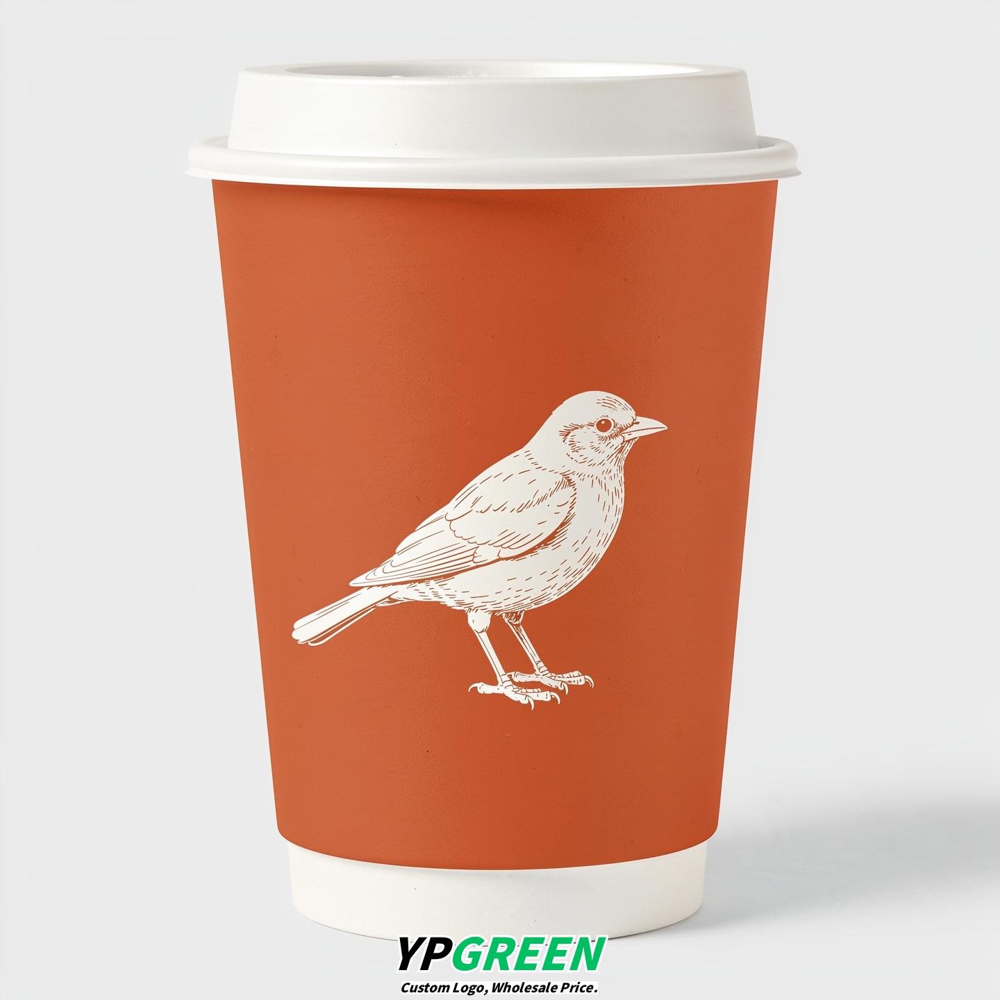 Tangerine Paper Cups with Bird Logo & Lids 8-24oz