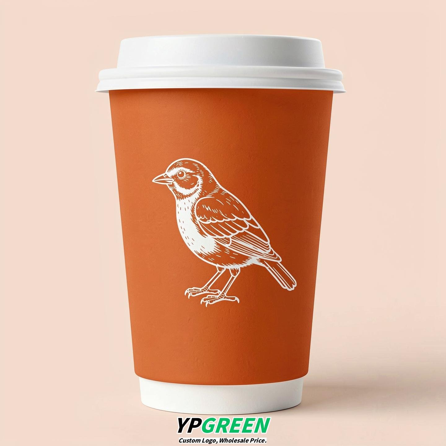 Tangerine Paper Cups with Bird Logo & Lids 8-24oz