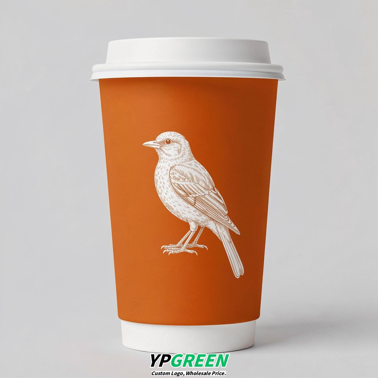 Tangerine Paper Cups with Bird Logo & Lids 8-24oz